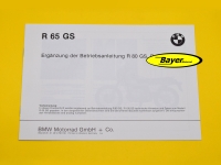 Tillæg til betjeningsvejledningen, BMW R65GS