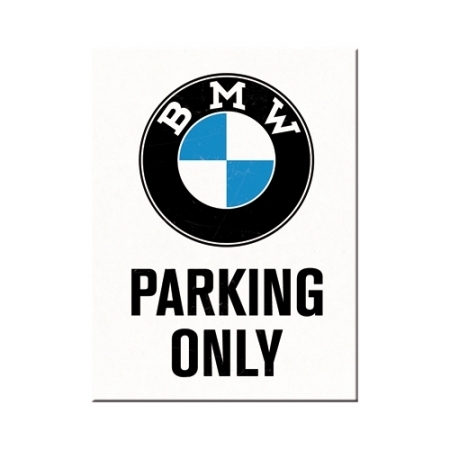 Aimant 6x8cm BMW - Parking uniquement blanc